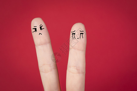 情侣生气创意手指画手指表情高清图片