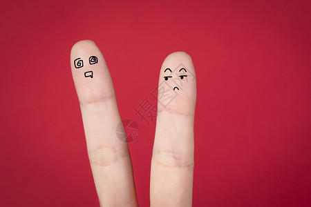 情侣生气创意手指画手指表情高清图片