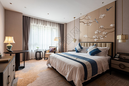 新中式酒店卧室软装设计高清图片素材
