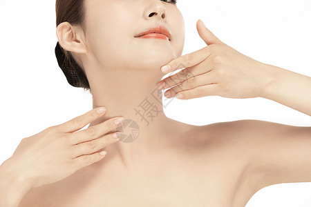 女性按摩颈部女性美容护肤保养局部特写背景