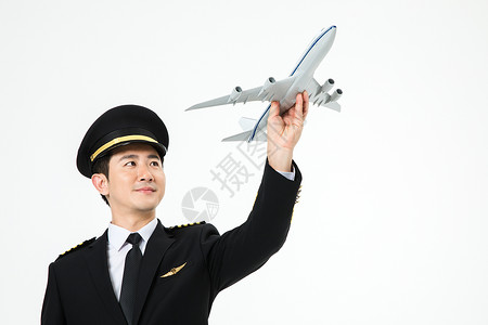 模型人物素材飞行员机长手拿飞机形象背景