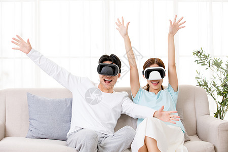 家庭人物科技年轻情侣居家体验VR背景