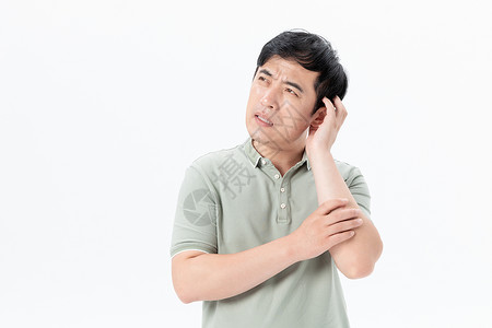 听力素材中年男性耳朵听力问题背景
