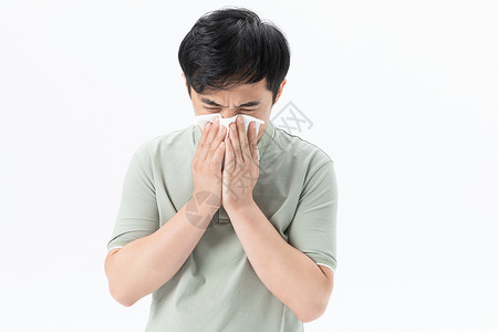 中年男性感冒擦鼻涕背景图片