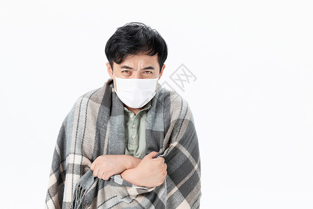 中年男性感冒戴口罩背景图片