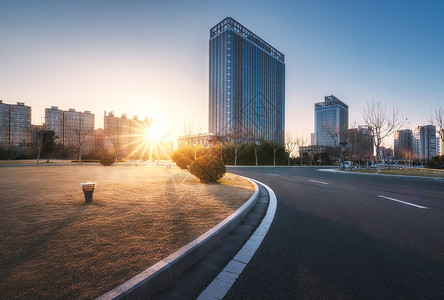 阳光写字楼宽敞干净的街道背景