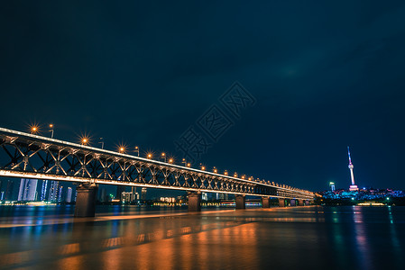 武汉长江大桥夜景风光背景图片