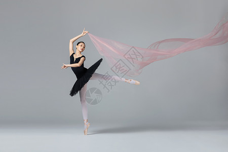 手绘芭蕾舞人物青年女性芭蕾舞丝带背景