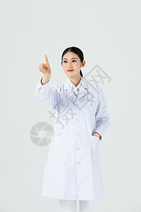 美女医生伸手触摸前方正面像背景图片