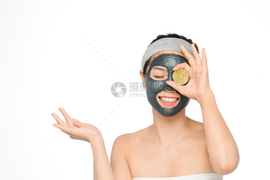 女性美容黑泥面膜柠檬片图片