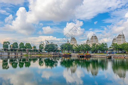 北海城市北海园博园湖滨风光背景