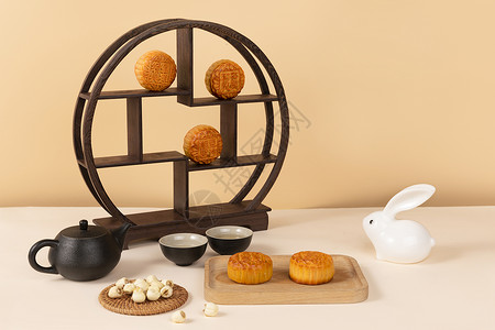 莲子茶八月中秋节月饼背景