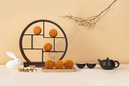 小茶壳素材八月中秋节月饼背景