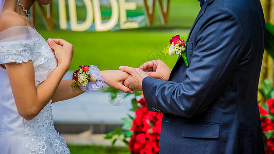 草坪婚礼婚纱婚礼环节戴戒指背景