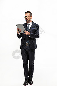 外国商务男性使用平板电脑背景图片