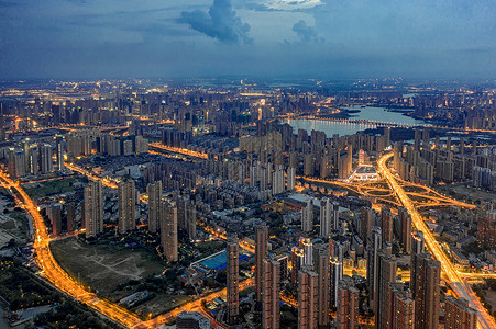 金色都市武汉航拍城市夜景全貌背景