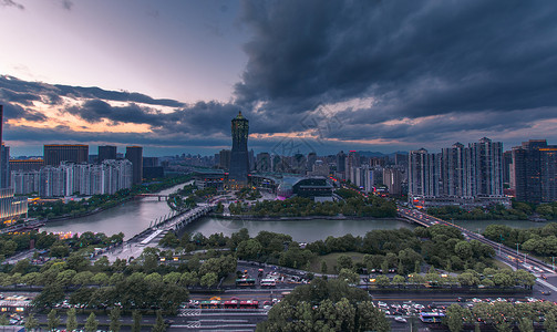 黄昏下的杭州武林广场背景