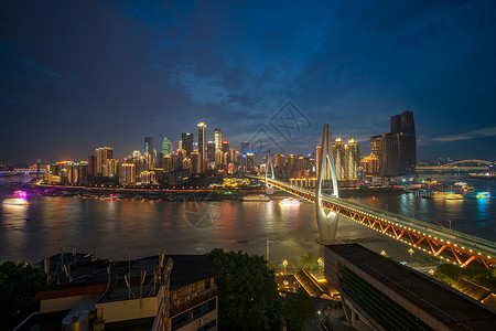 夜晚亮起桥梁重庆渝中半岛夜景城市背景