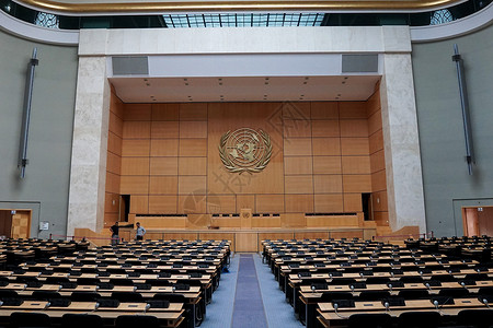 联合国徽章瑞士日内瓦联合国会议大厅背景