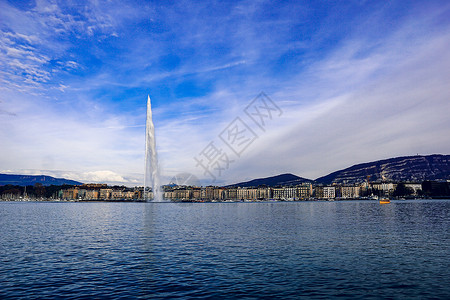 瑞士日内瓦大喷泉观景台全景高清图片