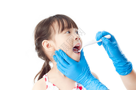 侧面人物素材小女孩做口腔牙齿检查背景