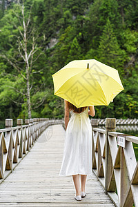 美女户外撑伞打伞背影背景图片