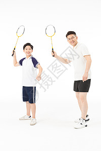 父子运动打羽毛球图片