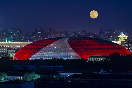 西方国家传统节日中秋节的北京国家大剧院背景