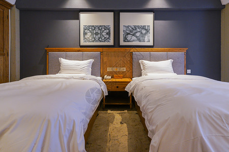 酒店房间卧室双床房高清图片