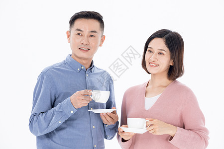 中年夫妻喝茶背景图片