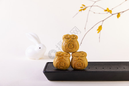 小熊和兔子中秋广式月饼背景