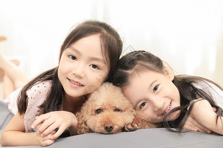 狗和儿童小女孩一起和狗玩背景