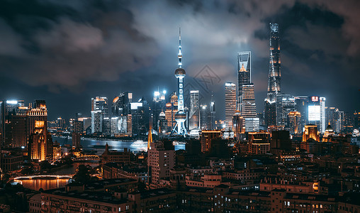 科技贸易上海陆家嘴夜景背景