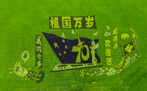旗帜图案田园稻田画高清图片