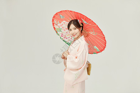 日本人物素材和服美女手撑油纸伞背景