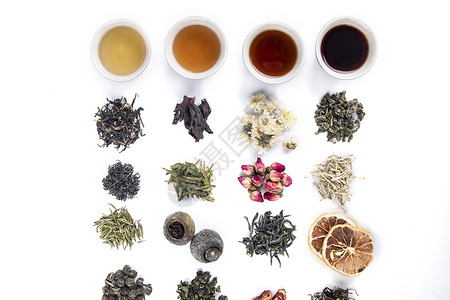 各类茶叶花茶白底合集图背景图片