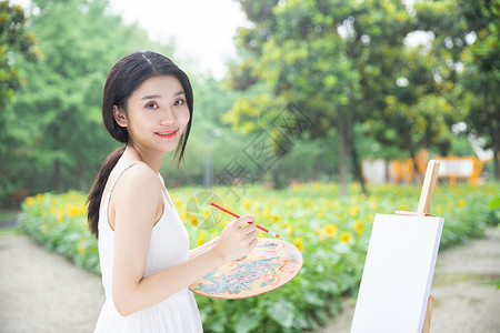 少女绘画文艺女性户外绘画背景
