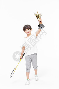 拿着羽毛男孩羽毛球少年手拿奖杯背景