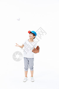 男孩手戴棒球手套图片