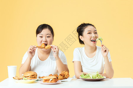 食欲下降胖瘦姐妹开心美食背景