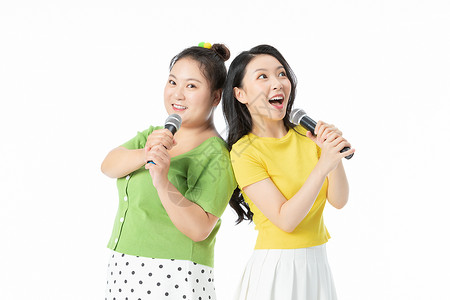 胖瘦姐妹一起唱歌背景图片