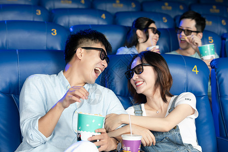 3d浪漫素材年轻情侣在影院看3D电影背景