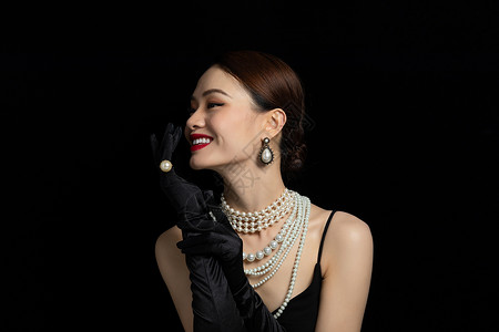 中国珠宝美女带着项链背景