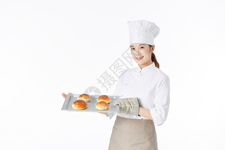 女性面点师手端面包背景图片