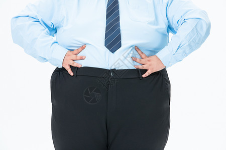 邦劳肥胖商务男性摸着肚子背景