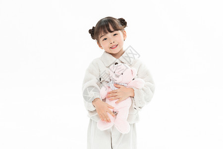 粉色小熊玩偶小女孩抱小熊玩偶背景