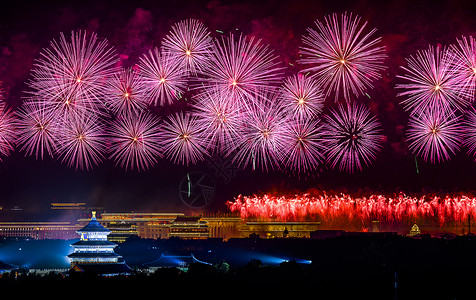 赏烟花节日海报北京天坛放烟花举国欢庆背景