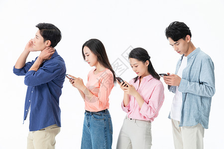 手机线条年轻人排队等待玩手机背景