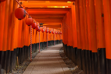 一排灯笼日本京都伏见稻荷大社风光背景
