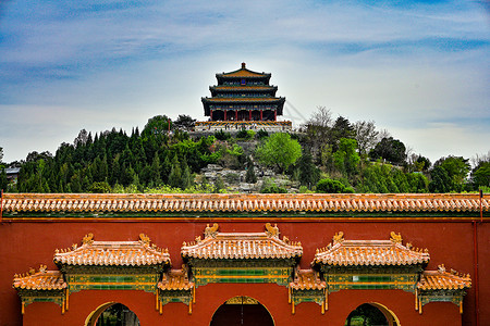 古代拱门北京景山公园古建筑背景